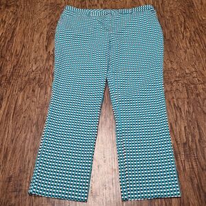 Worthington Stretch Blue & White Geometric Cropped Dressy Pants Womens Size 14